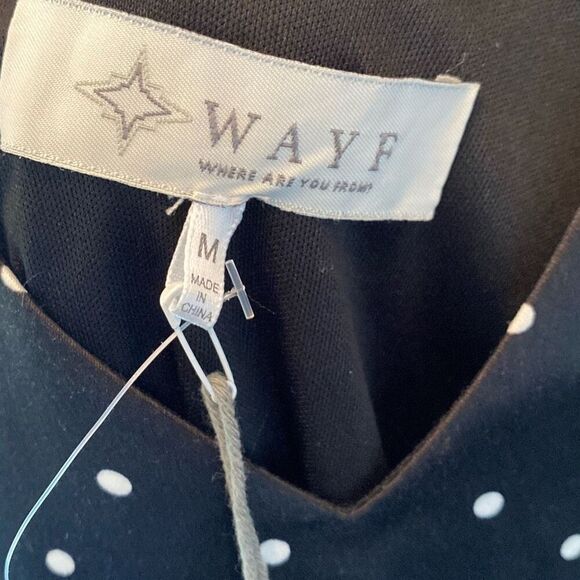 NWT WAYF Women Sleeveless V-Neck Bow Back Satin Mini Dress SZ M Black/ White Dot - Picture 8 of 10